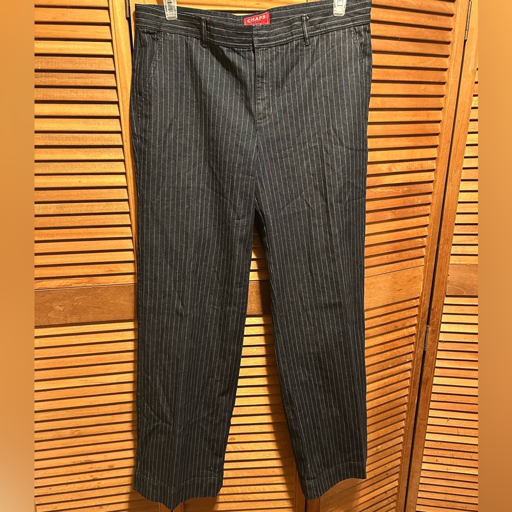CHAPS Navy Blue Denim with White Pinstriped Wide Leg Jeans